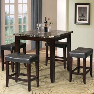 lot 11562 image: ACME Ainsley Counter Height Set (5 Pack), Black Faux Marble and Espresso