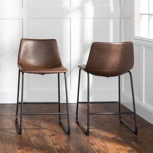 lot 11578 image: Walker Edison 24 Industrial Faux Leather Counter Stools, set of 2 - Brown