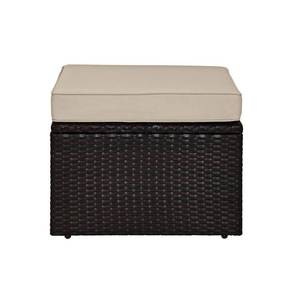 lot 11544 image: Palm Harbor Wicker Outdoor Patio Ottoman with Sand Cushions Retail $109.99