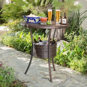 lot 11601 image: Oyster Bay Outdoor Wicker Round Bar Table (ONLY) with Ice Pail by Christopher Knight Home Retail $187.49 Retail $187.49