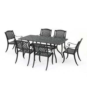lot 11631 image: (2 chairs only) Cayman Outdoor 2-piece Cast Aluminum Black Sand Dining Chairs by Christopher Knight Home