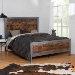 lot 11636 image: Walker Edison Queen Size Industrial Wood and Metal Bed - Brown