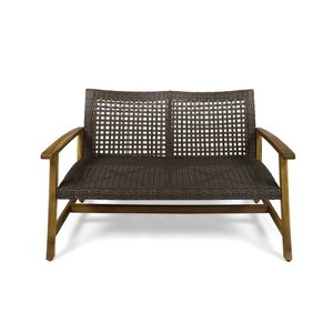 lot 11638 image: Hampton Outdoor Wood and Wicker Loveseat by Christopher Knight Home Retail $228.99