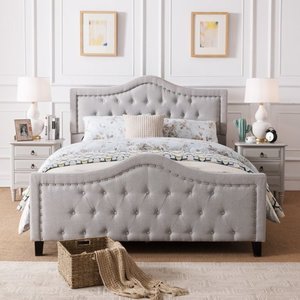 lot 11673 image: Virgil Upholstered Tufted Queen Bed by Christopher Knight Home Retail $529.99