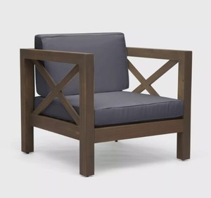 lot 11666 image: Brava Acacia Wood Club Chair GrayDark Gray - Christopher Knight Home Retail Value...$289.99  (B)
