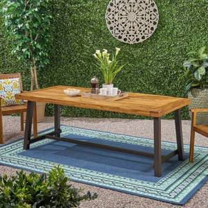 lot 11641 image: Carlisle Outdoor Eight Seater Wooden Dining Table (Table Only) by Christopher Knight Home - Teak with Rustic Metal Finish Retail Value $325