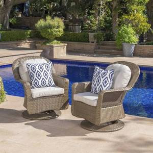 lot 11642 image: Liam Outdoor Wicker Swivel Club Chair with Cushion (Set of 2) by Christopher Knight Home Retail $535.49