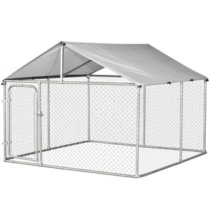 lot 11678 image: PawHut Galvanized Steel 7.5-foot Outdoor Dog Kennel with Oxford Cloth Roof