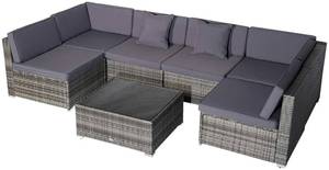 lot 11701 image: Incomplete Outsunny Outdoor Wicker Patio Sofa Pieces Modern Rattan Furniture Cushions, Pillows Grey
