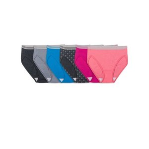 lot 1103 image: Size 13. Fit for Me Womens Plus Heather Assorted Cotton Hi-Cut Underwear, 6 Pack