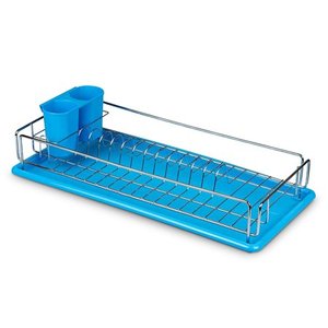 lot 1125 image: Its Useful 3 Piece ChromePlastic Dish Rack Blue 10.1x20.1x3.9H