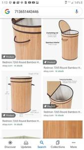 lot 1133 image: Birdrock Home Round Laundry Hamper With Lid And Cloth Liner - Bamboo - Natural -