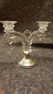 lot 1146 image: Pair of glass and silver plated candelabras