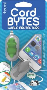 lot 1220 image: Tzumi Cord Bytes 2-Pack - Silicone Universally-Fitting Cable Protectors T-Rex and Shark