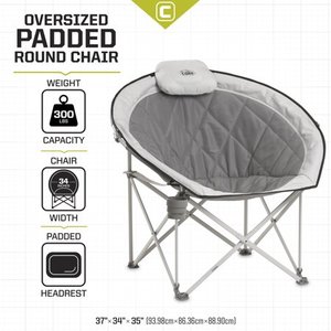 lot 2355 image: Core 40025 Equipment Folding Oversized Padded Moon Round Saucer Chair with Carry Bag, Gray