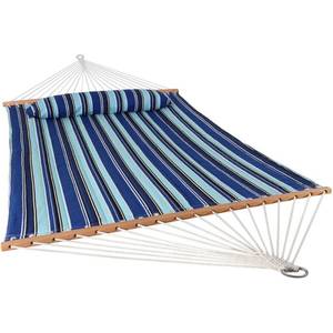 lot 2375 image: Sunnydaze 2 Person Double Hammock with Spreader Bar, Quilted Fabric Bed - for Outdoor Patio, Porch, and Yard (Catalina Beach)