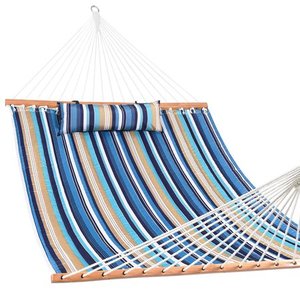 lot 2377 image: Lazy Daze Hammocks Quilted Fabric with Pillow for Two Person Double Size Spreader Bar Heavy Duty Stylish, Beaches Stripe