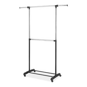 lot 2400 image: Whitmor Adjustable 2-Rod Garment Rack - Rolling Clothes Organizer - Black and Chrome