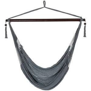 lot 2402 image: Sunnydaze Hanging Caribbean XL Hammock Chair - Modern Boho-Style Soft-Spun Polyester Rope Hammock Chair Swing - Gray - Ideal for Yard, Balcony, Garden and Other Outdoor Living Spaces