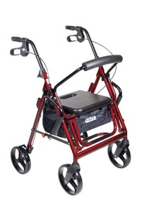 lot 2415 image: Drive Medical Duet Transport Wheelchair Rollator Walker, Burgundy (not fully inspected out of box)