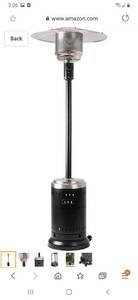lot 2420 image: AmazonBasics Commercial, Propane 46,000 BTU, Outdoor Patio Heater with Wheels, Stainless Steel and Hammered Black