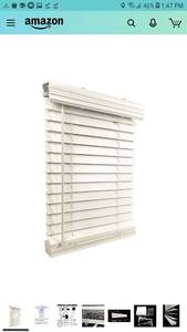 lot 2425 image: US Window And Floor 2 Faux Wood 34.625 W x 36 H, Inside Mount Cordless Blinds, 34.625 x 36, White