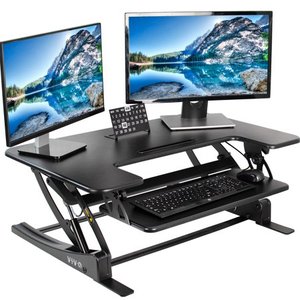 lot 2428 image: VIVO Black Height Adjustable Stand up Desk Converter 36 Sit to Stand Tabletop Monitor Riser (DESK-V000V)
