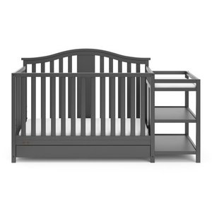 lot 2458 image: Graco Solano 4-in-1 Convertible Crib and Changer with Drawer, Gray