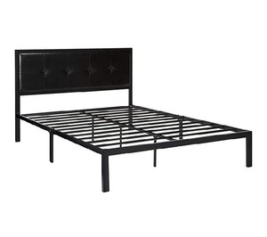 lot 2460 image: Zinus Cherie Faux Leather Classic Platform Bed Frame With Steel Support Slats... DAMAGED