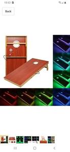 lot 2464 image: UKASE Light Up Cornhole Boards 2x 4 Solid Wood Cornhole Game Sets with Changing Edge and Ring LED Lights