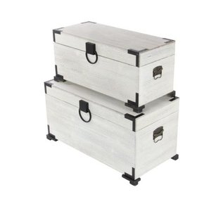 lot 75391 image: Deco 79 2831 Wood Trunk (Set of 2), WhiteBlack