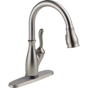 lot 75413 image: Delta Faucet Leland Single-Handle Touch Kitchen Sink Faucet with Pull Down Sprayer, Touch2O and ShieldSpray Technology, Magnetic Docking Spray Head, SpotShield Stainless 9178T-SP-DST