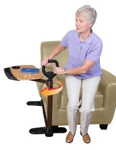 lot 75414 image: Able Life Able Tray Table, Adjustable Bamboo Swivel TV and Laptop Table with Ergonomic Stand Assist Safety Handle, Independent Living Aid