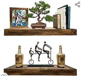 lot 75419 image: Darvish & Saints Rustic Floating Shelves Solid Wood - Natural Grain, Farmhouse Distressed, True Flush Hidden Brackets, Modern Barn Shelf, Livingroom, Kitchen Set of 2, Espresso Walnut, 24x6x2in