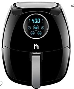 lot 75424 image: New House Kitchen Digital 6.8 Quart Air Fryer w Flat Basket, Oil-Free Touch Screen AirFryer, Dishwasher-Safe Parts, Fast Healthier Food, 60 Min Timer & Auto Shut Off, Extra Large Family Size, Black