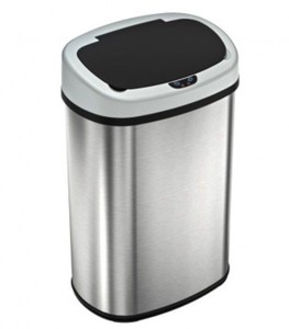 lot 75425 image: iTouchless 13 Gallon Oval Sensor Touchless Trash Can with Odor Control System, Automatic Stainless Steel Space-Saving Kitchen Garbage Bin for Home and Office
