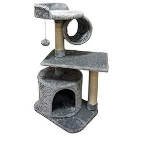 lot 75427 image: FISH&NAP US01H Cat Tree Cat Tower Cat Condo Sisal Scratching Posts with Jump Platform and Cat Ring Cat Furniture Activity Center Kitten Play House Grey