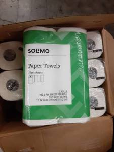 lot 75440 image: Solimo Basic Flex-Sheets Paper Towels, 24 Value Rolls, White, 102 Sheets per Roll
