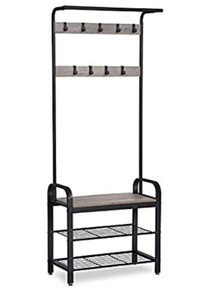 lot 75479 image: VASAGLE DAINTREE Coat Rack, Shoe Bench, Hall Tree with Storage Shelf for Entryway, Industrial Accent Furniture with Steel Frame, 3-In-1 Design, Easy Assembly, Rustic Brown and Black UHSR40B