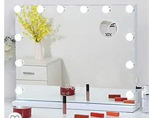 lot 75505 image: Hansong Large Vanity Makeup Mirror with Lights,Bluetooth Hollywood Lighted Dressing Tabletop Mirror&Wall Mounted Beauty Mirrors with 15 pcs Led Bulbs,Detachable 10X Magnification Spot Cosmetic Mirror