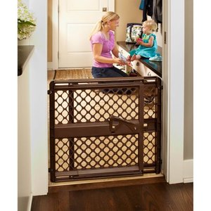 lot 75515 image: Toddleroo by North States 42�� Wide Supergate Ergo Baby Gate Great for doorways or stairways. Includes Wall Cups for Extra Holding Power. Pressure or Hardware Mount. 26�� - 42�� Wide(26 Tall,Espresso)