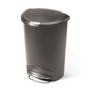 lot 75524 image: simplehuman 50 Liter  13 Gallon Semi-Round Kitchen Step Trash Can, Grey Plastic With Secure Slide Lock