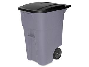 lot 76554 image: Rubbermaid Commercial Products Fg9W2700Gray Brute Rollout Heavy-Duty Wheeled TrashGarbage Can, 50-Gallon, Gray