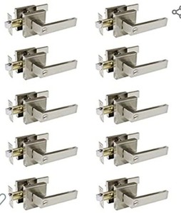 lot 76558 image: 10 Pack Probrico Square Door Lever Door Lock Handle Lockset Keyless Doorknobs Passage Knobs Lockset Interior Hallway Passage Closet in Satin Nickel