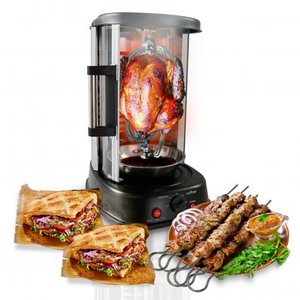 lot 76563 image: NutriChef Countertop Vertical Rotating Oven - Rotisserie Shawarma Machine, Kebob Machine, Stain Resistant & Energy Efficient W Heat Resistant Door, Includes Kebob Rack with 7 Skewers (PKRTVG34)