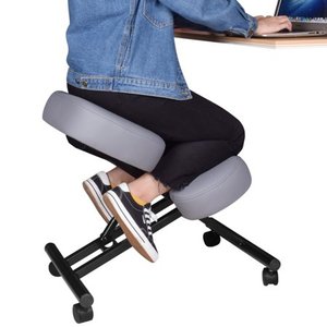 lot 76565 image: DRAGONN Ergonomic Kneeling Chair, Adjustable Stool for Home and Office - Improve Your Posture with an Angled Seat - Thick Comfortable Cushions (Gray)