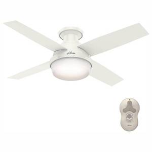 lot 76567 image: Hunter 44 Dempsey Low Profile with Light Fresh White Ceiling Fan with Light with Handheld Remote