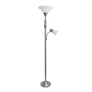 lot 76601 image: Elegant Designs 2 Light Combo Torchiere Floor Lamp with White Marble Glass, Brushed Nickel