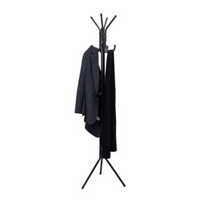 lot 76619 image: Mind Reader Standing Metal Coat Rack Hat Hanger 11 Hook for Jacket, Purse, Scarf Rack, Umbrella Tree Stand, Black