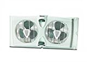 lot 75364 image: HOLMES Dual 8 Blade Twin Window Fan with Manual Controls, 3 Speed Settings, White